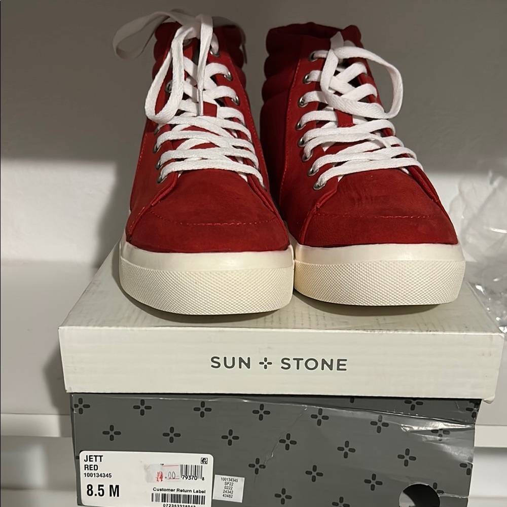 Sun + Stone Red High-Top Sneakers